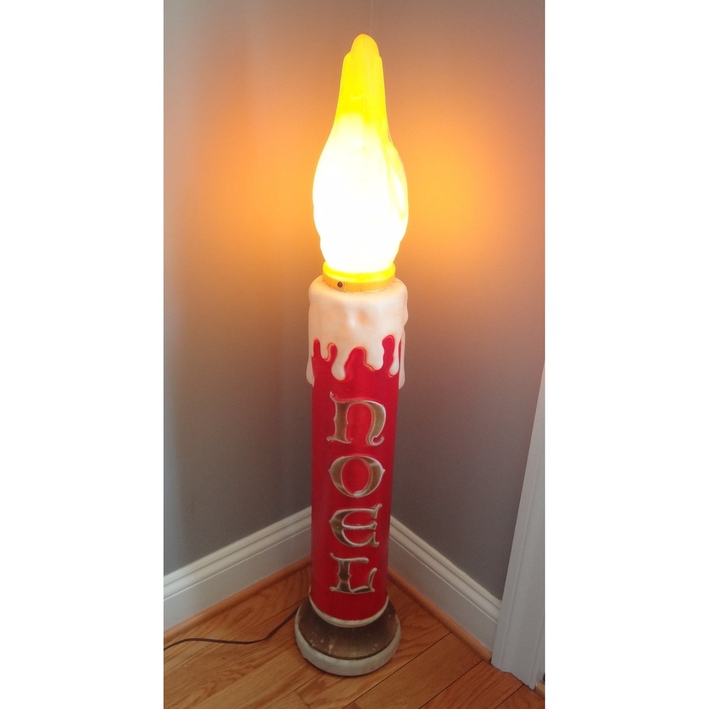 Vintage Union Products Noel Christmas Candle Blow Mold Lighted 38 Inch Red White
